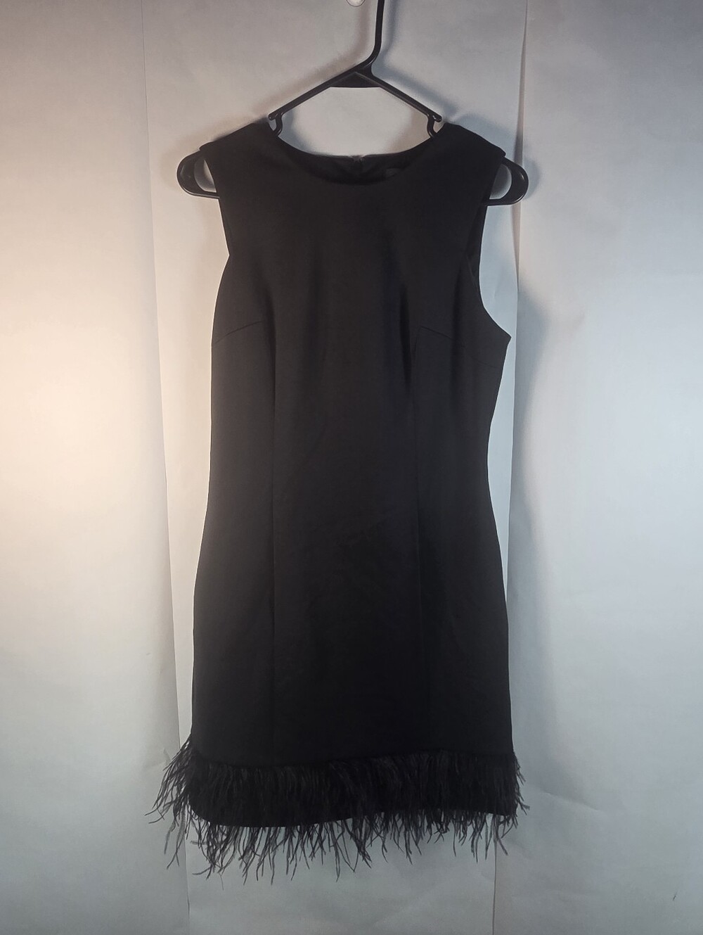 Sleeveless Black Feather-Hem Shift Dress